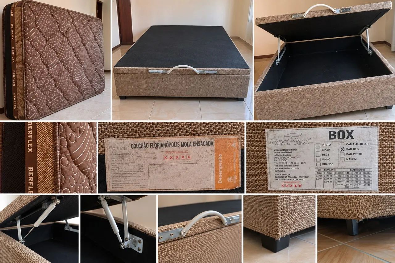 Cama Box Baú Casal + Colchão BerFlex Florianópolis Mola Ensacada - Foto 3