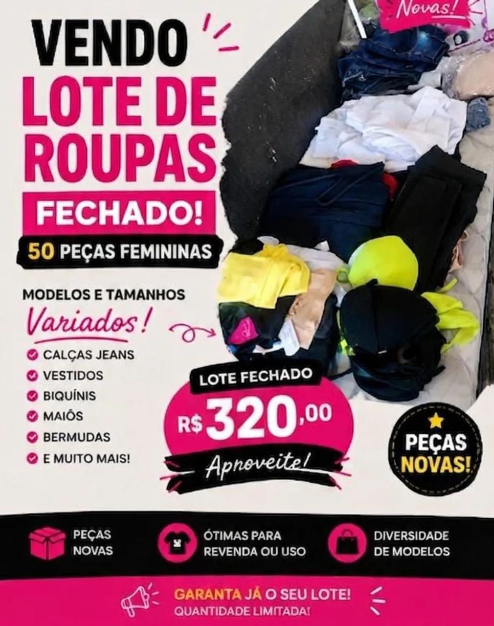 Lote com 50 peças de roupa novas