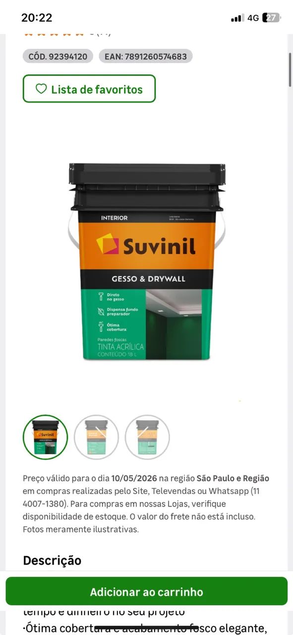 Tinta acrílica Direto no Gesso 180 o mínimo pra vender logo
