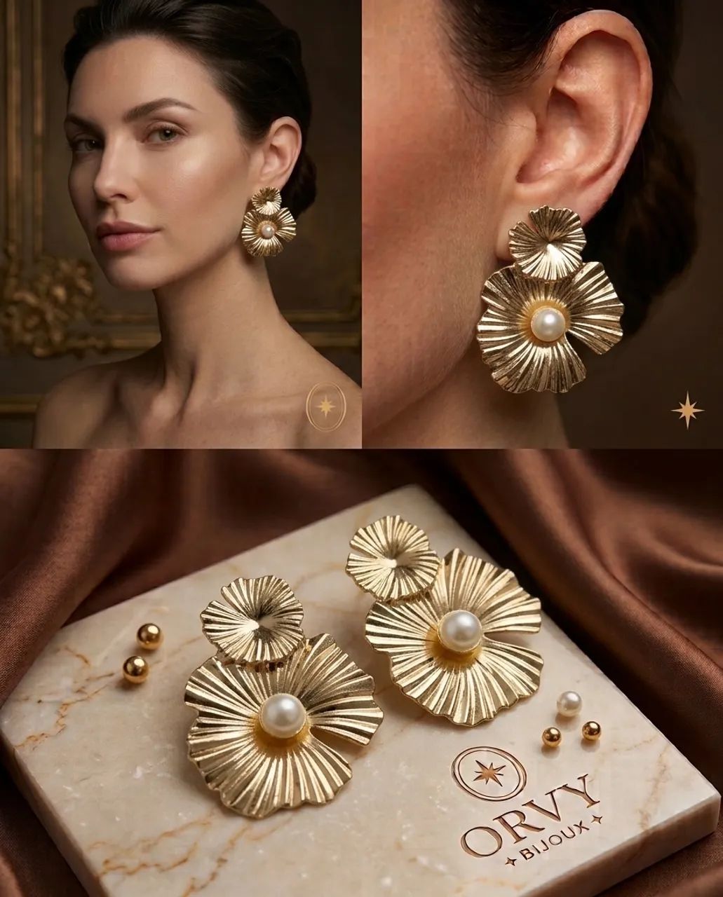 Brinco flor com pérola bijoux 
