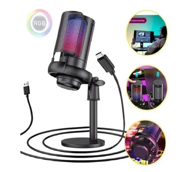 Microfone Gamer Condensador Tomate Mt-1060r Me6s Profissional Rgb Usb Para Pc Gaming, Mesa - Foto 2