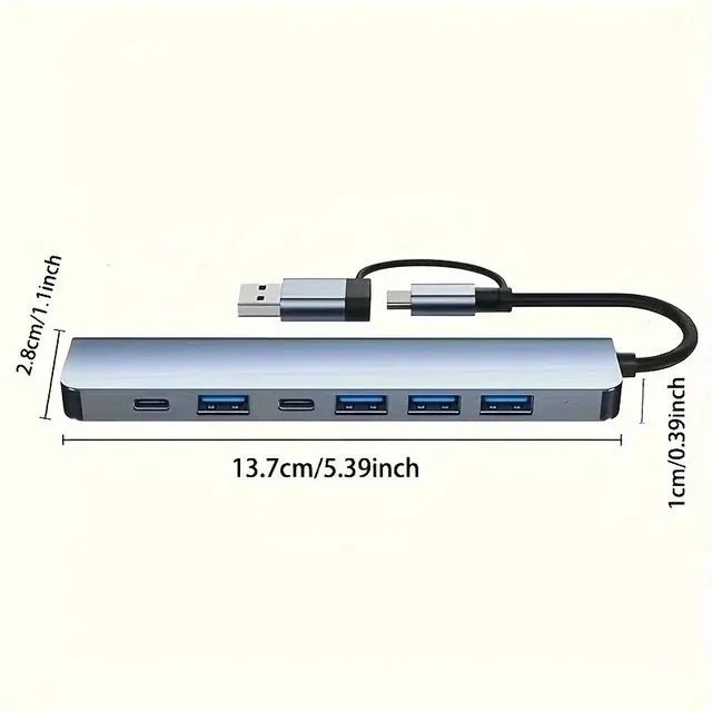 Hub USB C de Alumínio, USB 3.0, Extensor, Divisor com 1 X USB 3.0, 4 X USB 2.0 e 2 X - Foto 2