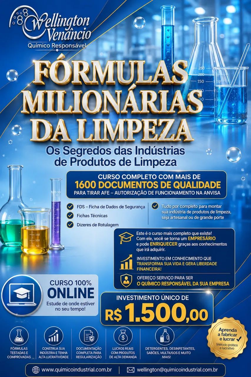 Curso completo de como Fabricar produtos de limpeza