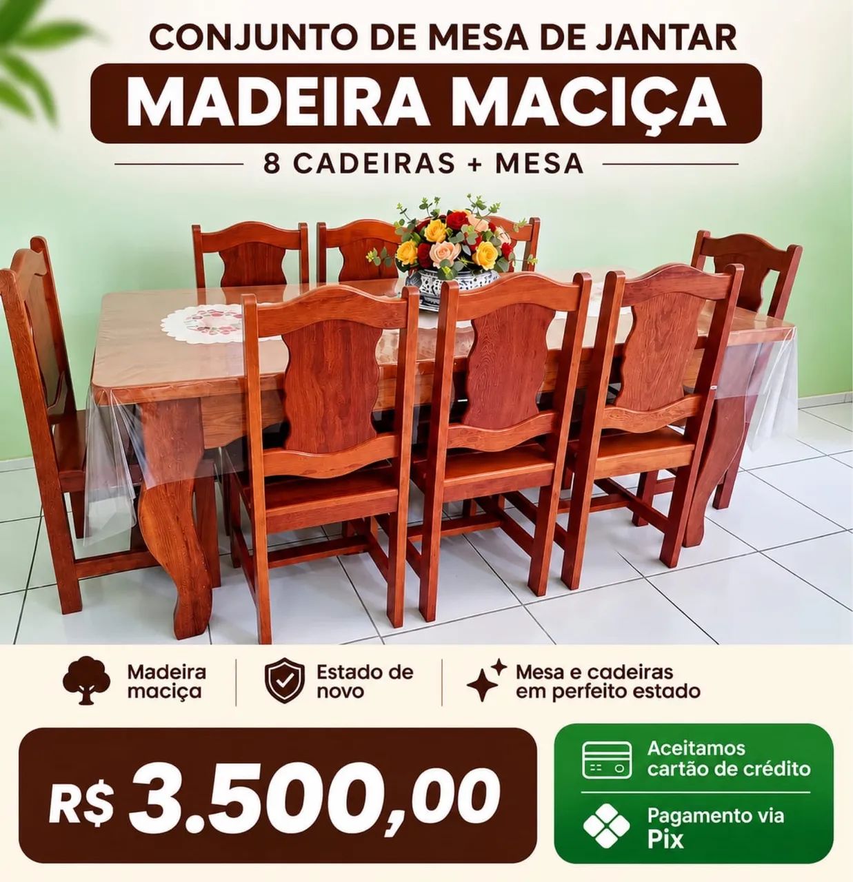 Mesa de jantar -  Madeira maciça 