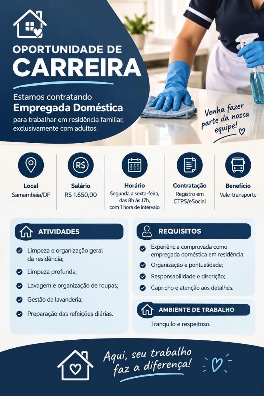 VAGA: Empregada Doméstica em Samambaia/DF
