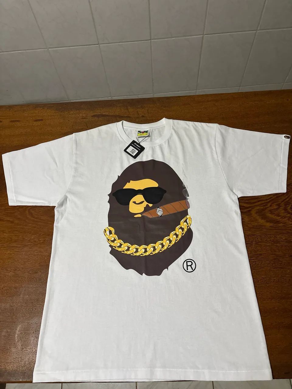 bape boss smoking ape head tee - white