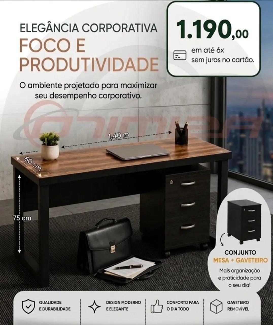 Mesa para Escritório com Gaveteiro