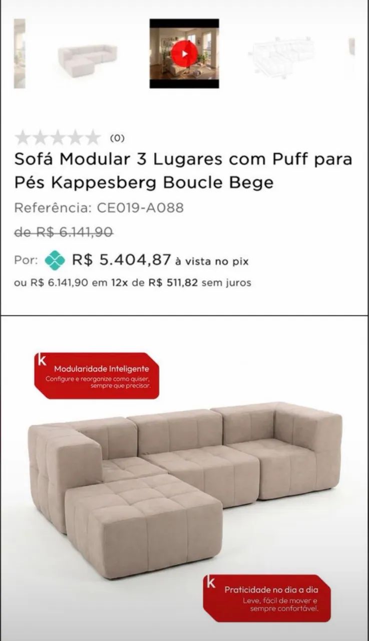 Sofá Modular 3 Lugares com Puff para Pés Kappesberg Boucle Bege - Foto 3