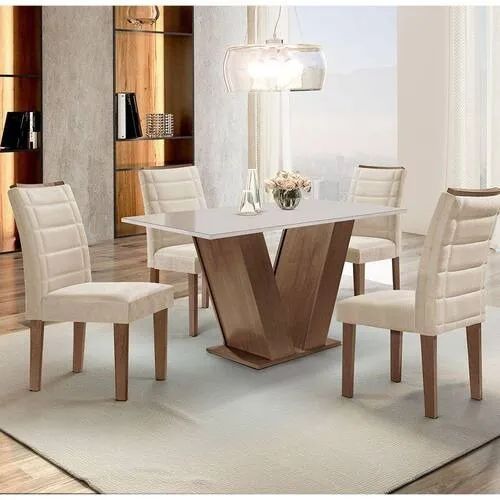 Mesa de Jantar Com 4 Cadeiras Off White