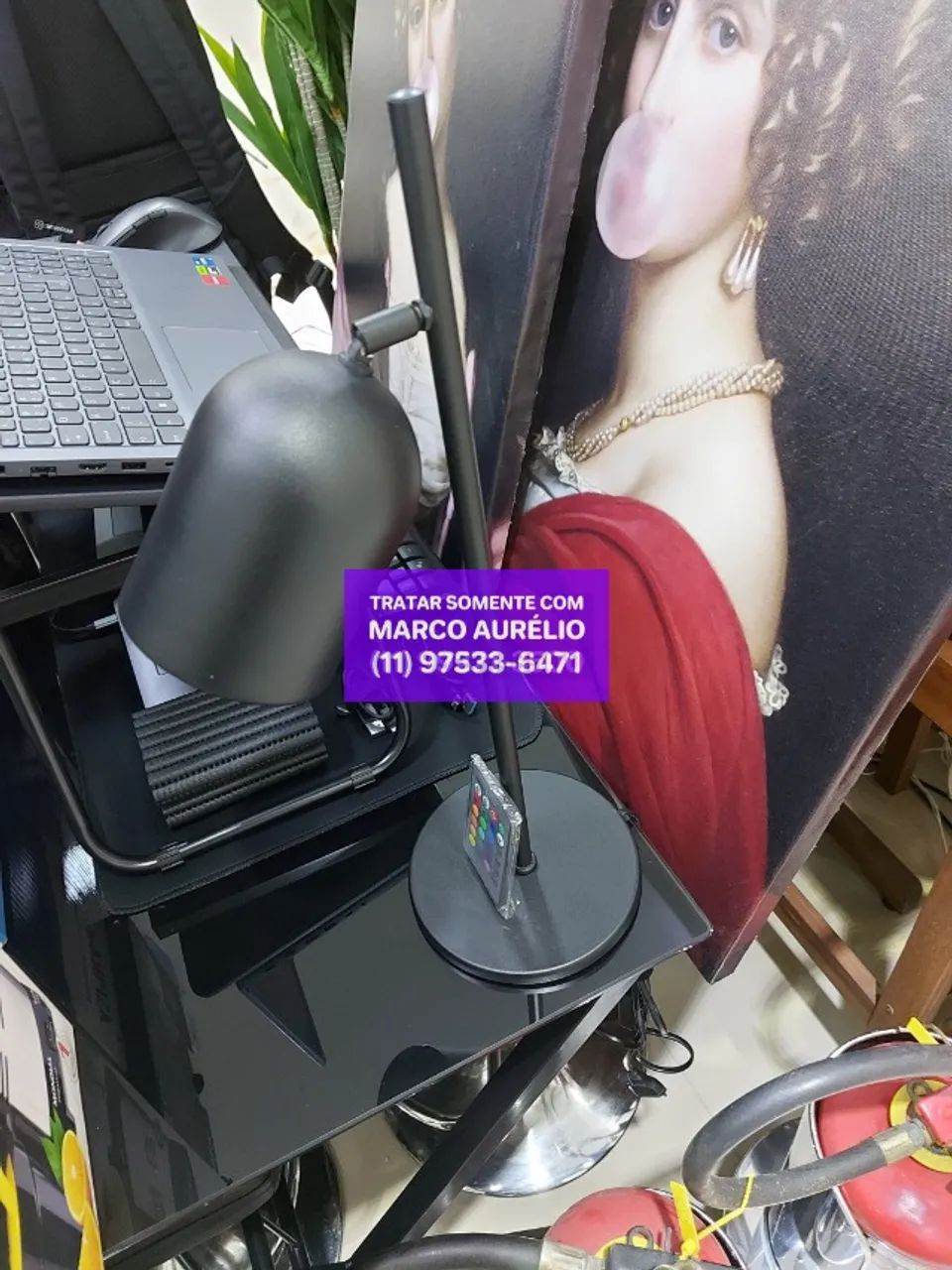Luminária de Mesa E27 Preta com Lâmpada 3W RGB, Controle 2x Lâmpadas Extras - R$ 250 - Foto 3
