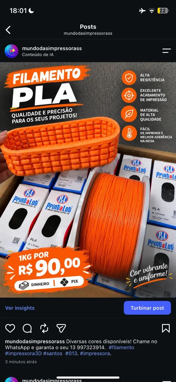 Filamento PLA para impressora 3D