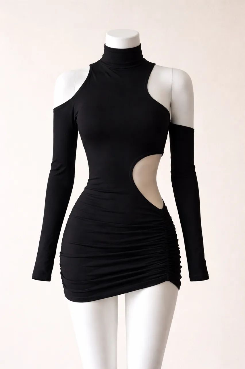 Vestido preto canelado 