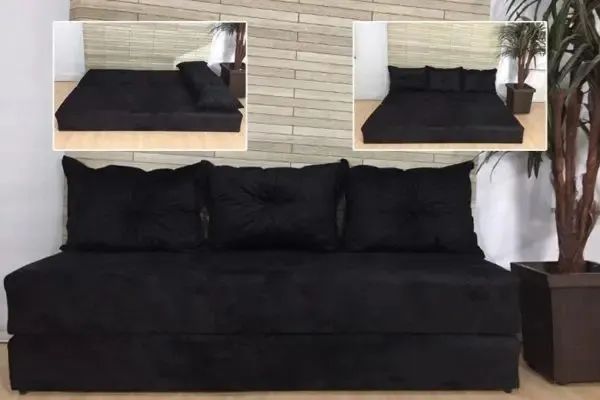 Sofá Cama Sofanete Multiuso c/ 3 Almofadas Sued Preto - Entrega Rápida!  - Foto 2