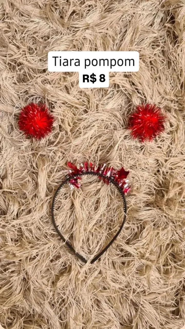 Tiara pompom vermelha carnaval 