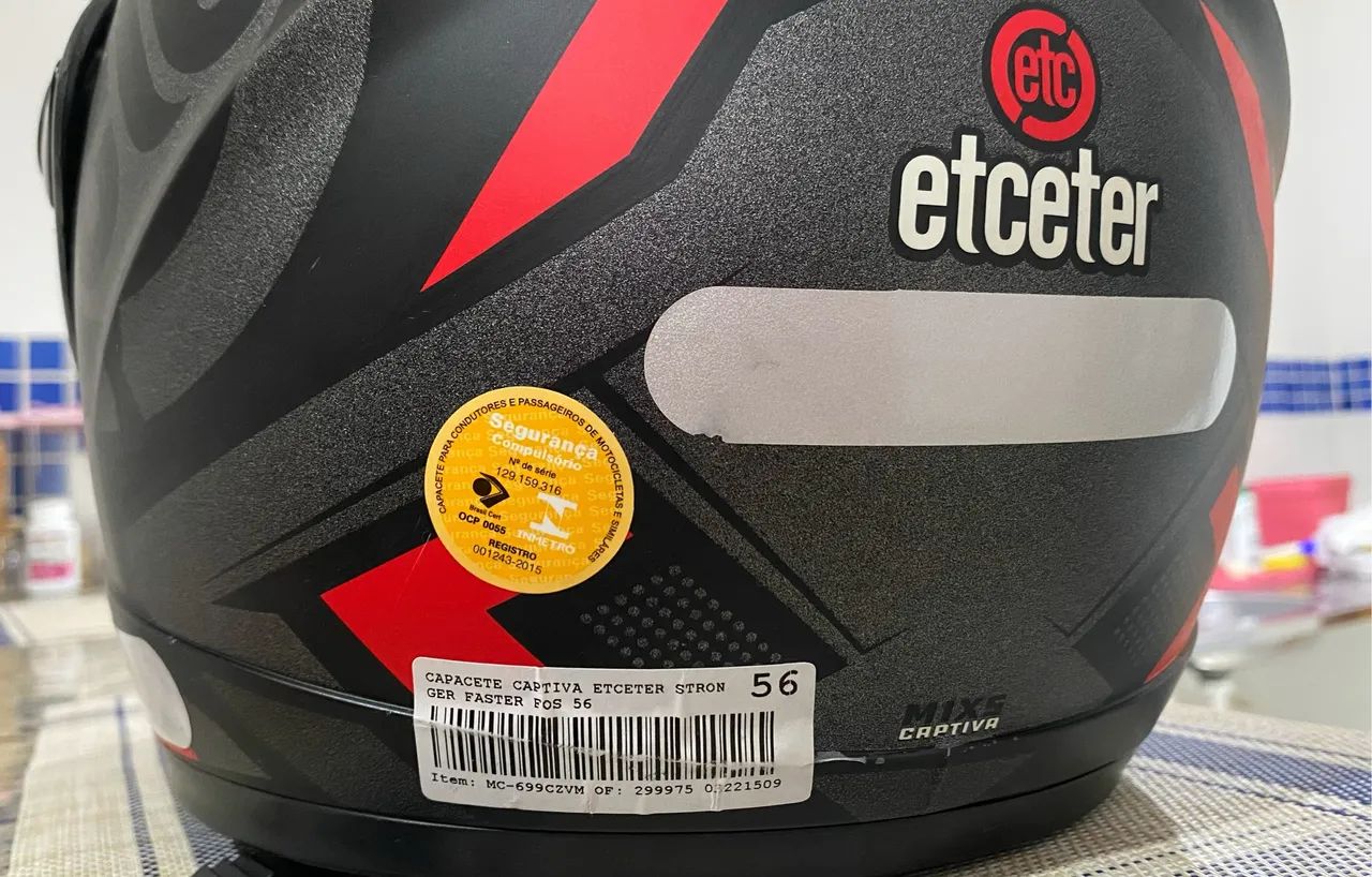 Capacete Etceter Captiva Preto e Vermelho Tam. 56 - Foto 5