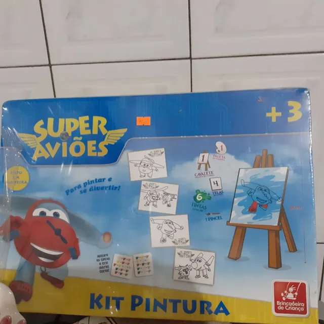 Kit Pintura Infantil no Cavalete c/ 1 Tela, 2pinceis,6guache