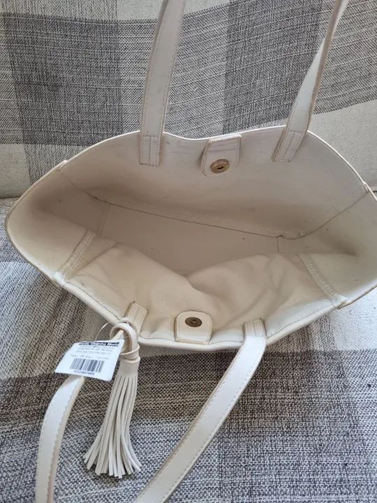 Bolsa Bege em Tecido de Palha e Couro Sintético - Foto 2