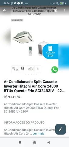 AR CONDICIONADO SPLIT CASSETE INVERTER HITACHI AIR CORE 24000 BTUS SCI24B31V-220 v 