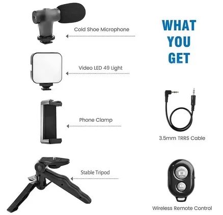 KIT Youtuber Vlog Suporte Celular Com Tripé Microfone Led Luz Controle z993 - Foto 2