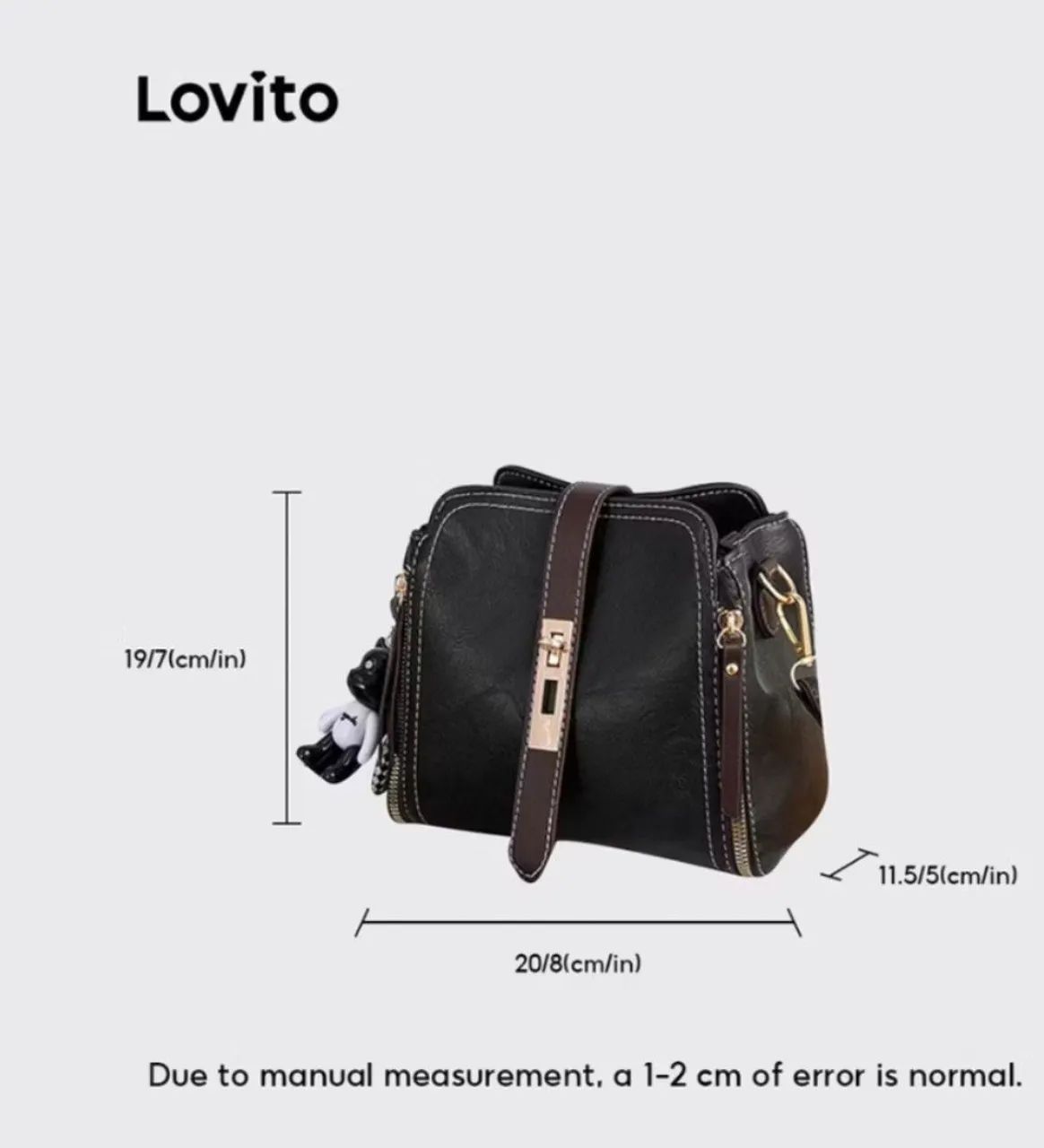 Bolsa Preta Lovito Couro Ecológico 2 Alças + 2 Chaveiros Nova R$ 65 - Foto 3