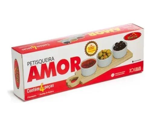 Petisqueira Amor com 3 Potinhos de Cerâmica - Foto 2