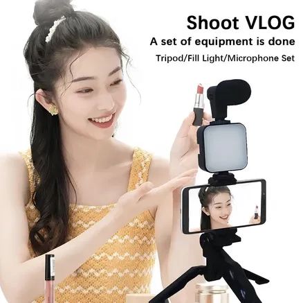 KIT Youtuber Vlog Suporte Celular Com Tripé Microfone Led Luz Controle z993 - Foto 4