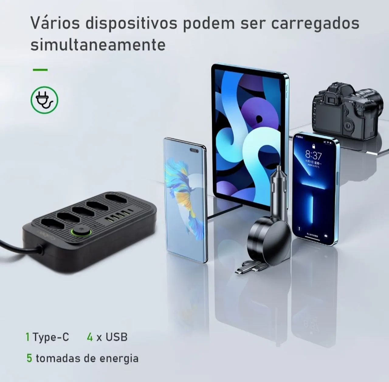 Extensão de 5M Metros Coibeu 220v 5 Tomadas + 5 USB (Preto) - Foto 4