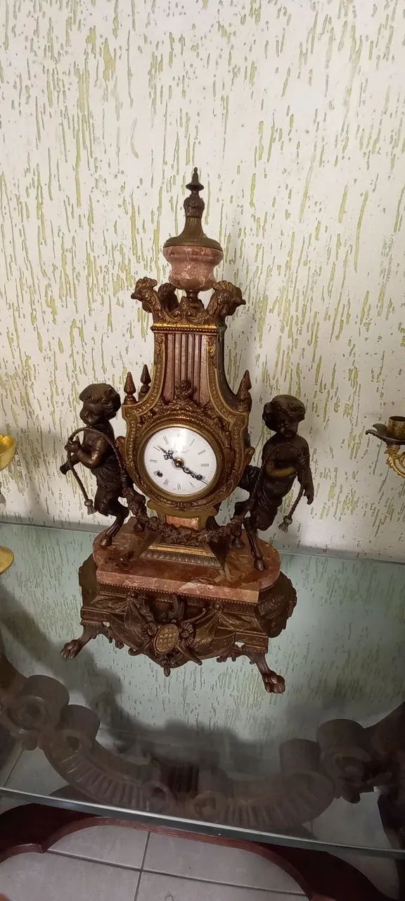 Relogio Imperial Antigo Bronze e Marmore máquina a corda funcionando perfeito
