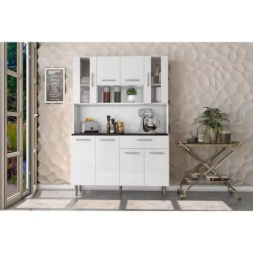 Cozinha Compacta Poliman Móveis Gabi com 8 Portas e 1 Gaveta - 120cm de largura - Branco