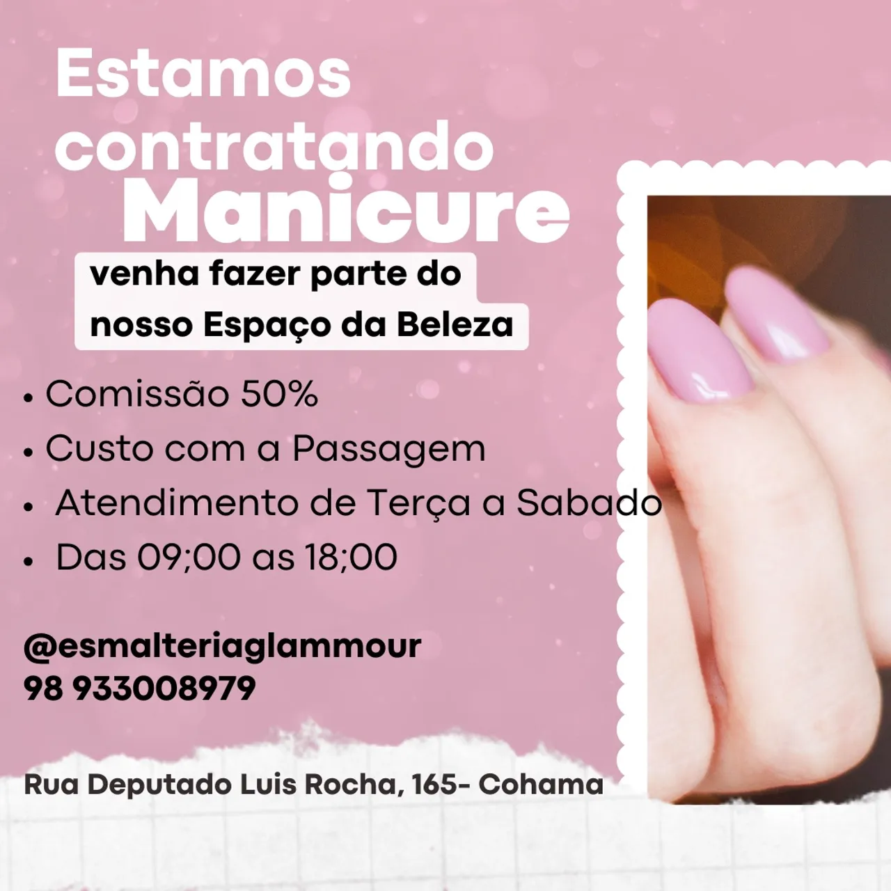 Estamos contratando manicure 