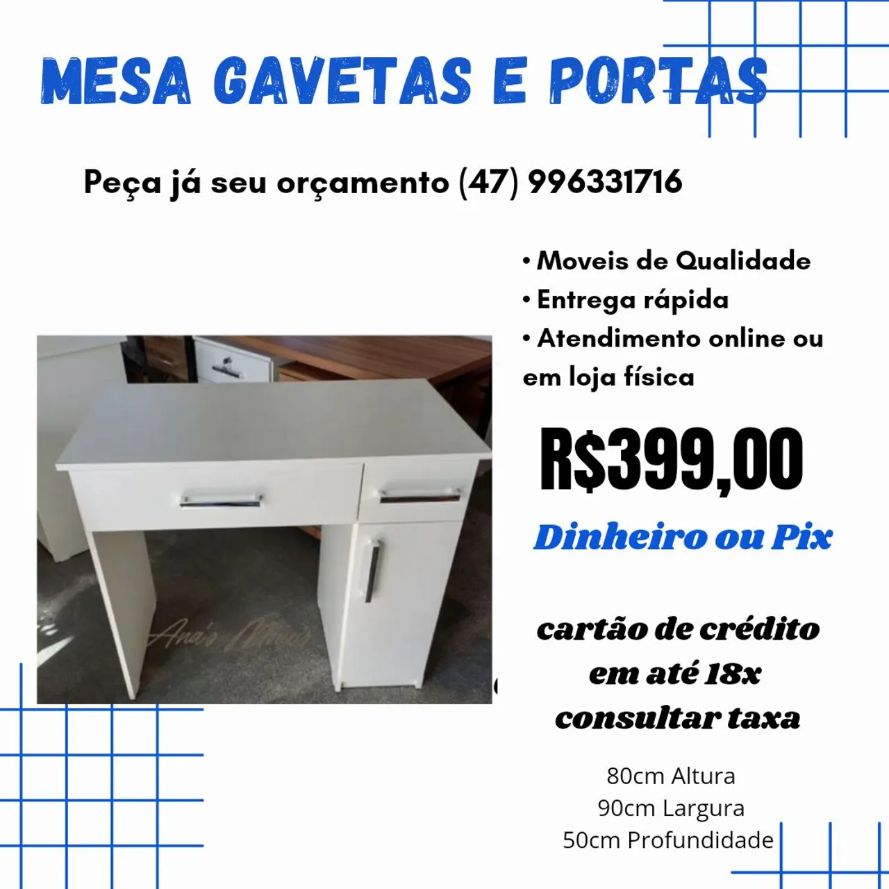 Mesa Gaveta e Porta Branco 