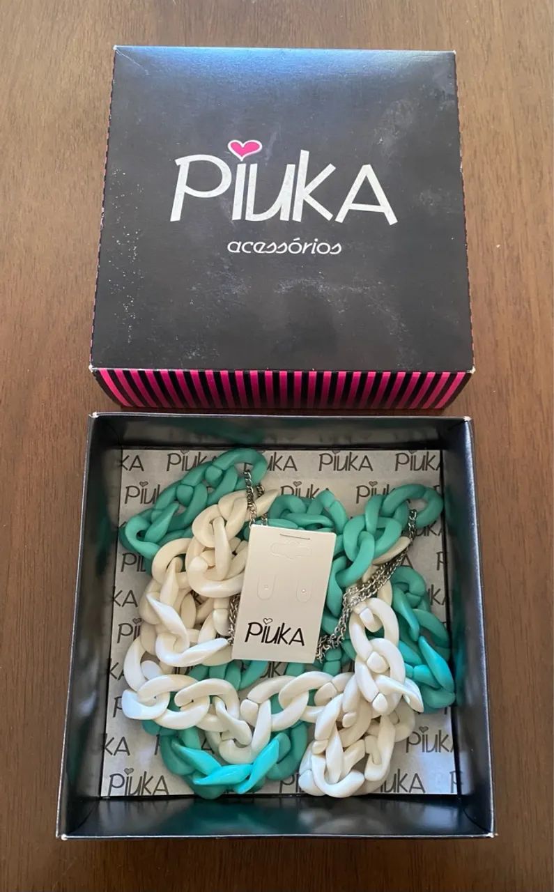 Colar corrente elos verde e off white - Foto 2