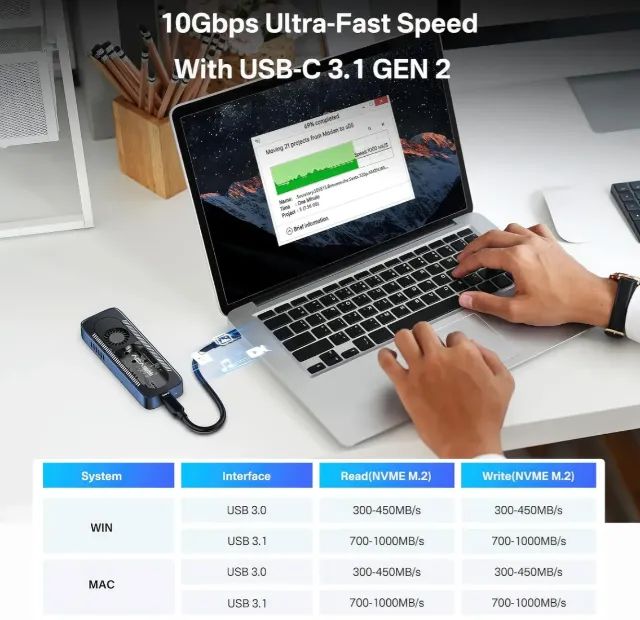 Case Ssd Nvme M.2 Tipo-c 10gbps Ultra-rápido com Cooler Acasis  - Foto 4