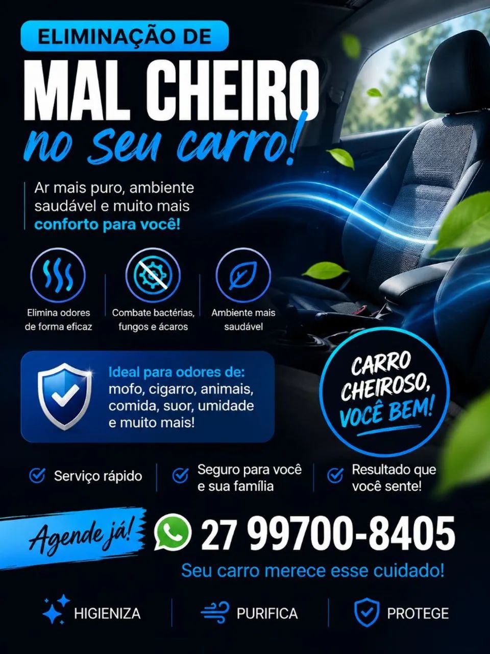 Remoção de mau cheiro em veículos.