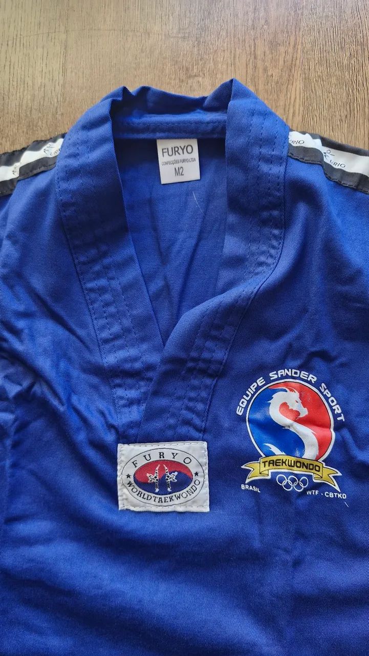 Roupa de taekwondo infantil azul  - Foto 4
