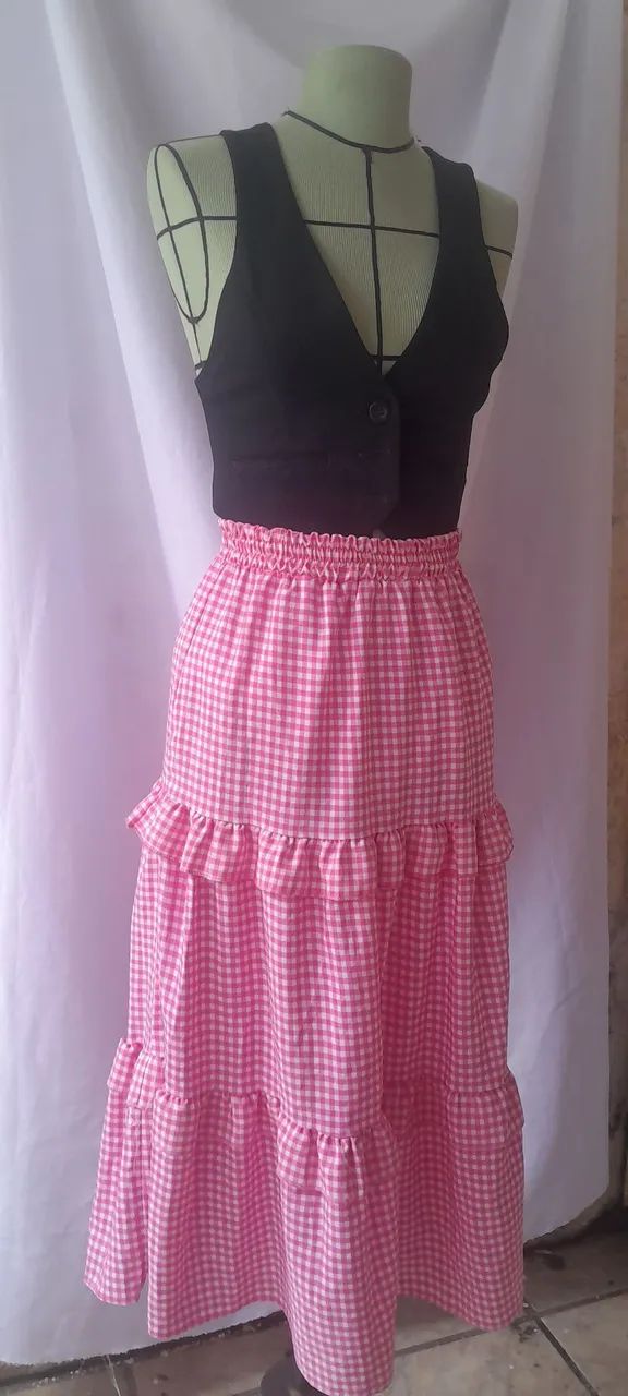 Saia xadrez cor de rosa - Foto 3