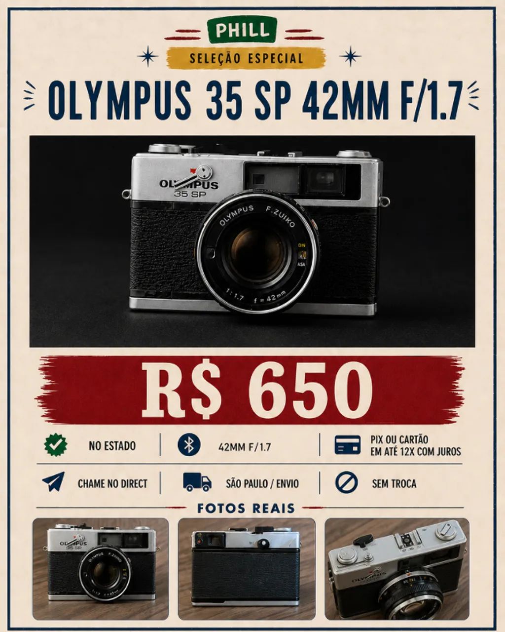 OLYMPUS 35 SP 42MM F/1.7 - Câmeras e Filmadoras - Planalto