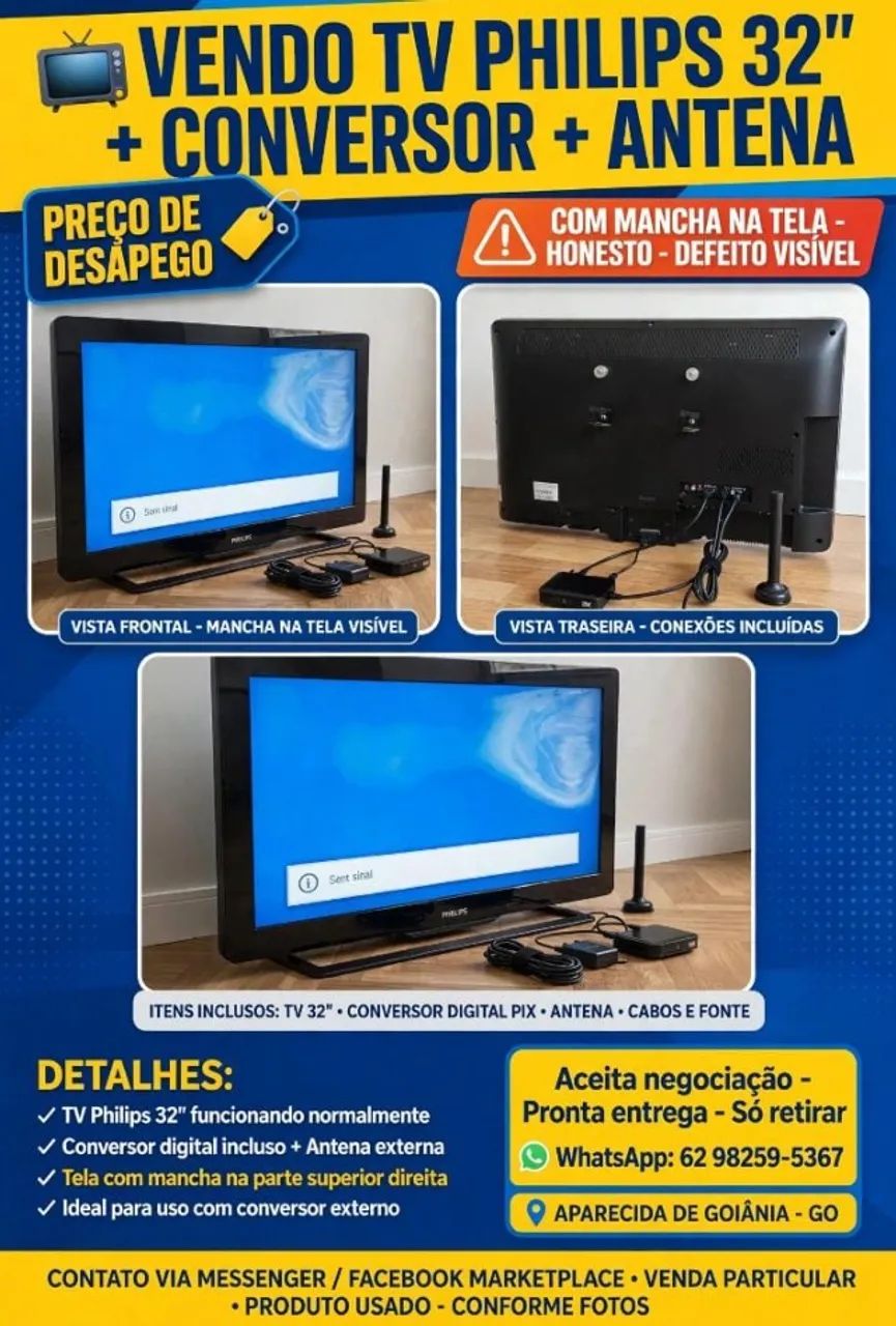 TV PHILIPS COM MANCHA NA TELA PRECO DE DESAPEGO - Foto 3