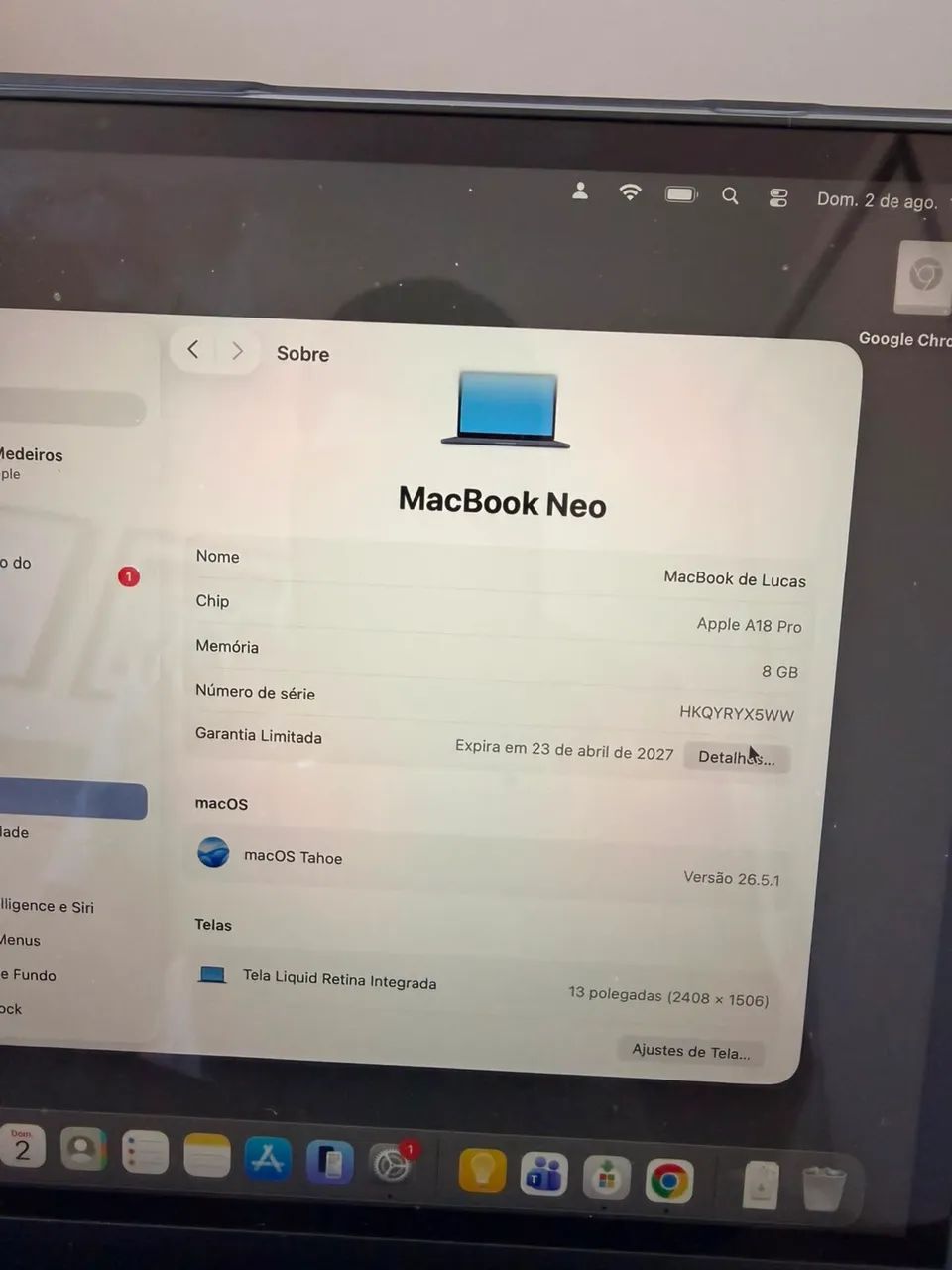 Macbook Neo 4 meses de uso 