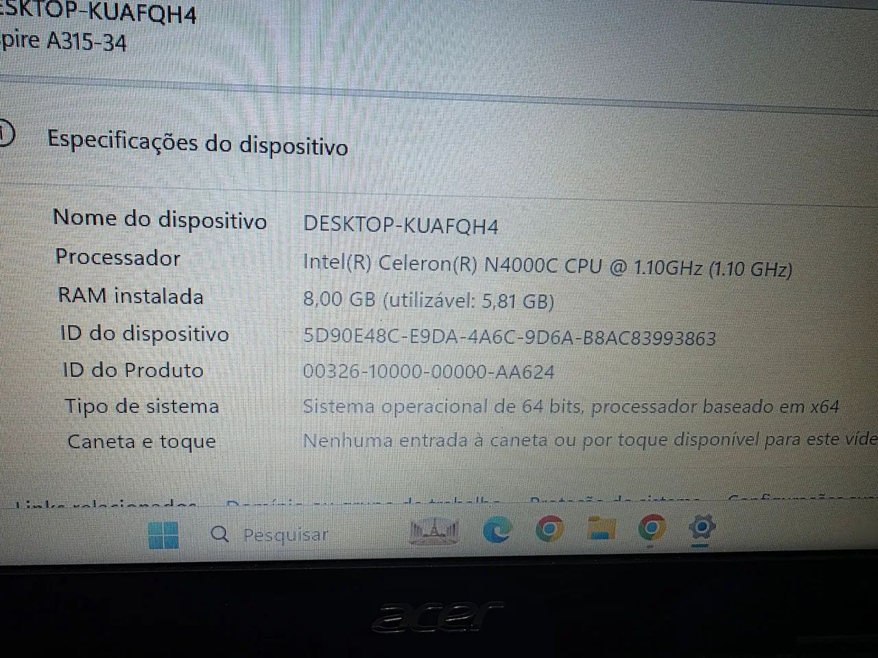 Notebook Acer Aspire A315-34 - 8GB RAM / Celeron N4000C - Foto 4