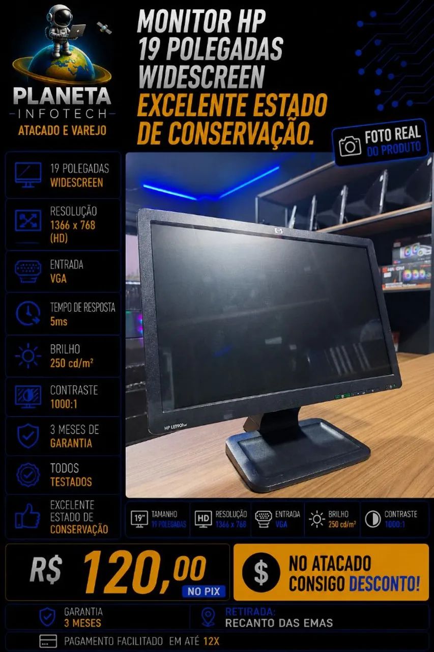 Monitor HP 19 polegadas Widescreen ( com garantia )