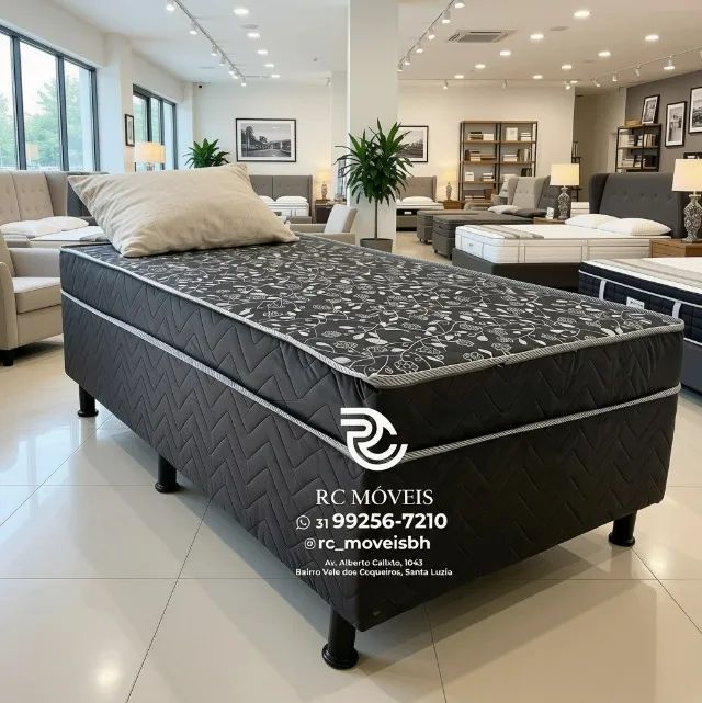 Base Box Solteiro com Molas 88cm x 188cm Floral Preto Durável - Foto 2