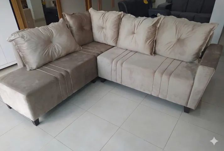 Sofa de Canto Debora Assento Mola Tecido Veludo - Estofar - Foto 2