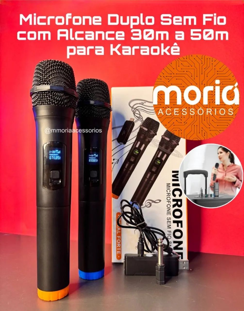Microfone Duplo Sem Fio Dinâmico Profissional Recarregável V16U Com Receptor USB - Foto 4