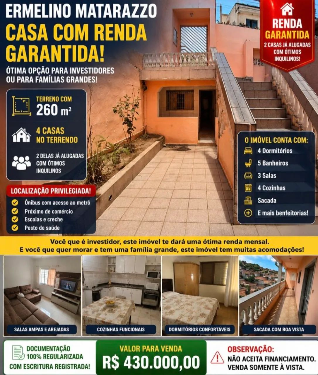   Ermelino matarazzo vendo 04 casa ja com renda garantida 