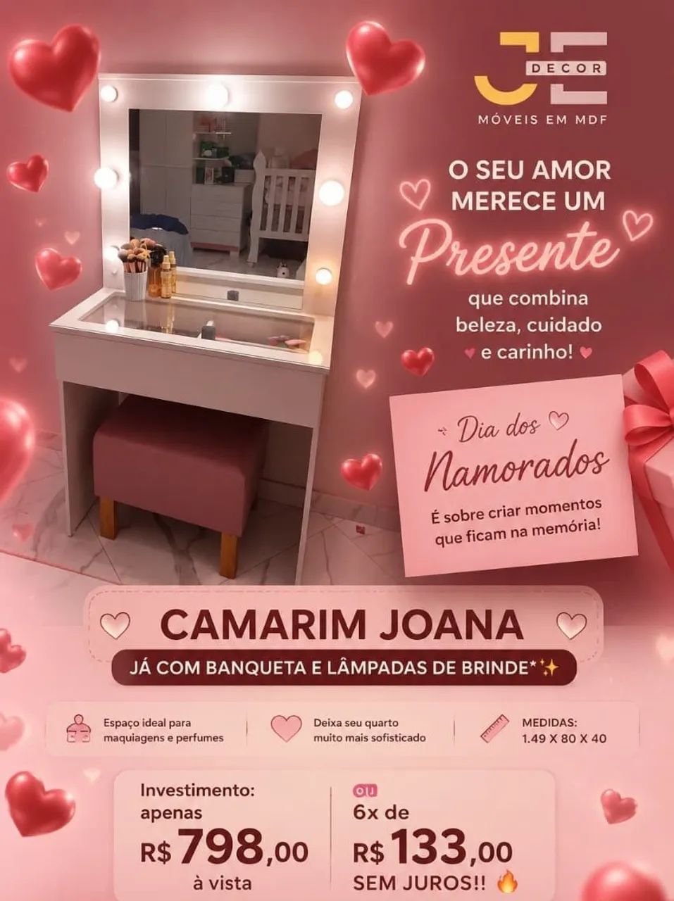 Camarim Joana em mdf banqueta grátis 