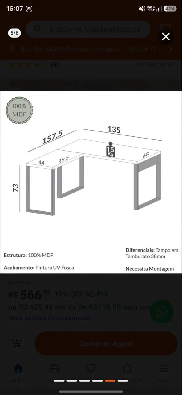 Mesa em L com escrivaninha nova na caixa! - Foto 3