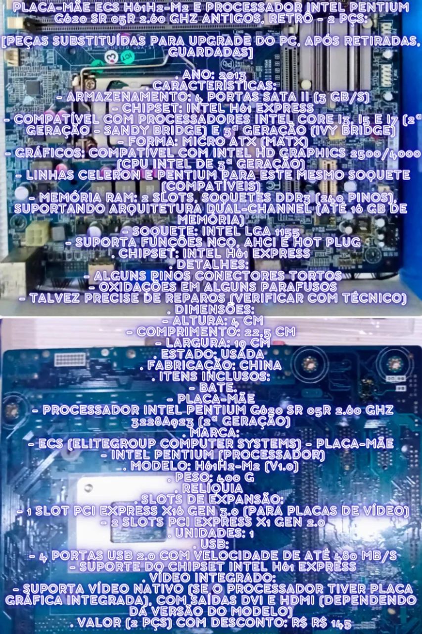 Placa-mãe ECS H61H2-M2 e Processador Pentium G620 Antigos  - Foto 5