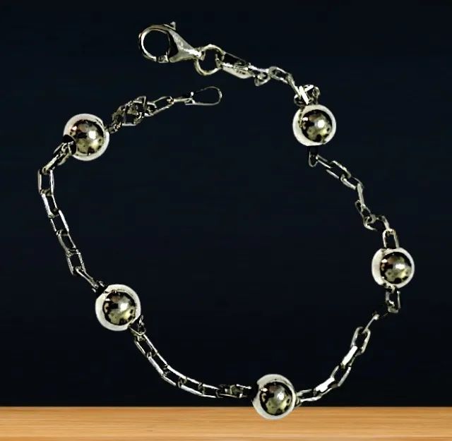 Pulseira de Prata Polida Com Elo Cartier e Bolinhas - Foto 4