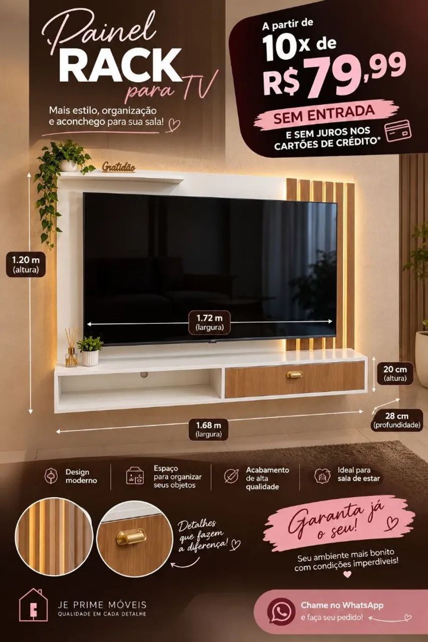 Painel até 65 polegadas em mdf 